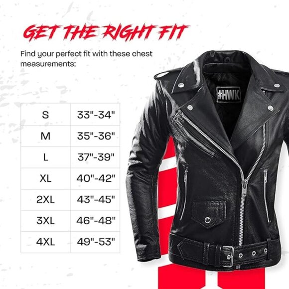 Women's HWK Brando Leather Motorcycle Jacket –Genuine, Weather & Water Resistant - Picture 3 of 6